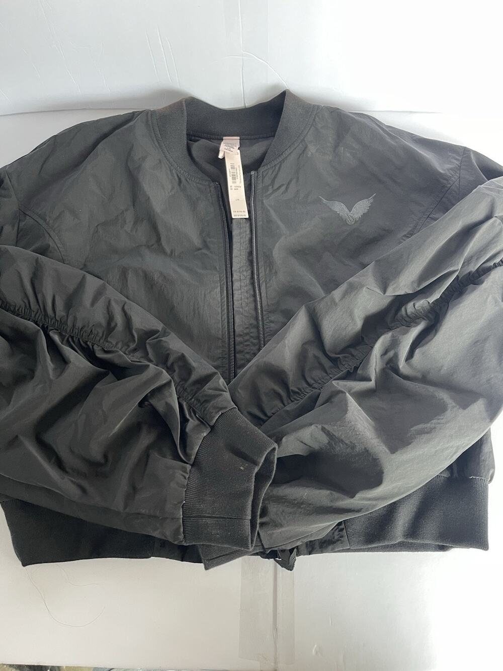 VICTORIA SECRET Fashion Show 2025 Black Angel In-Flight Cropped Bomber Jacket LG